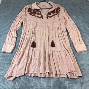 Double D Ranch Boho Mini Festival Dress M Embroidered Beaded Tassel Western